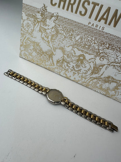 Vintage Dior Stainless Steel Bracelet Watch Y2K Silver Gold