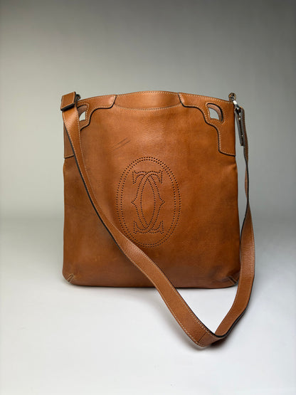 Vintage Cartier Flap Crossbody Bag Light Brown Gold