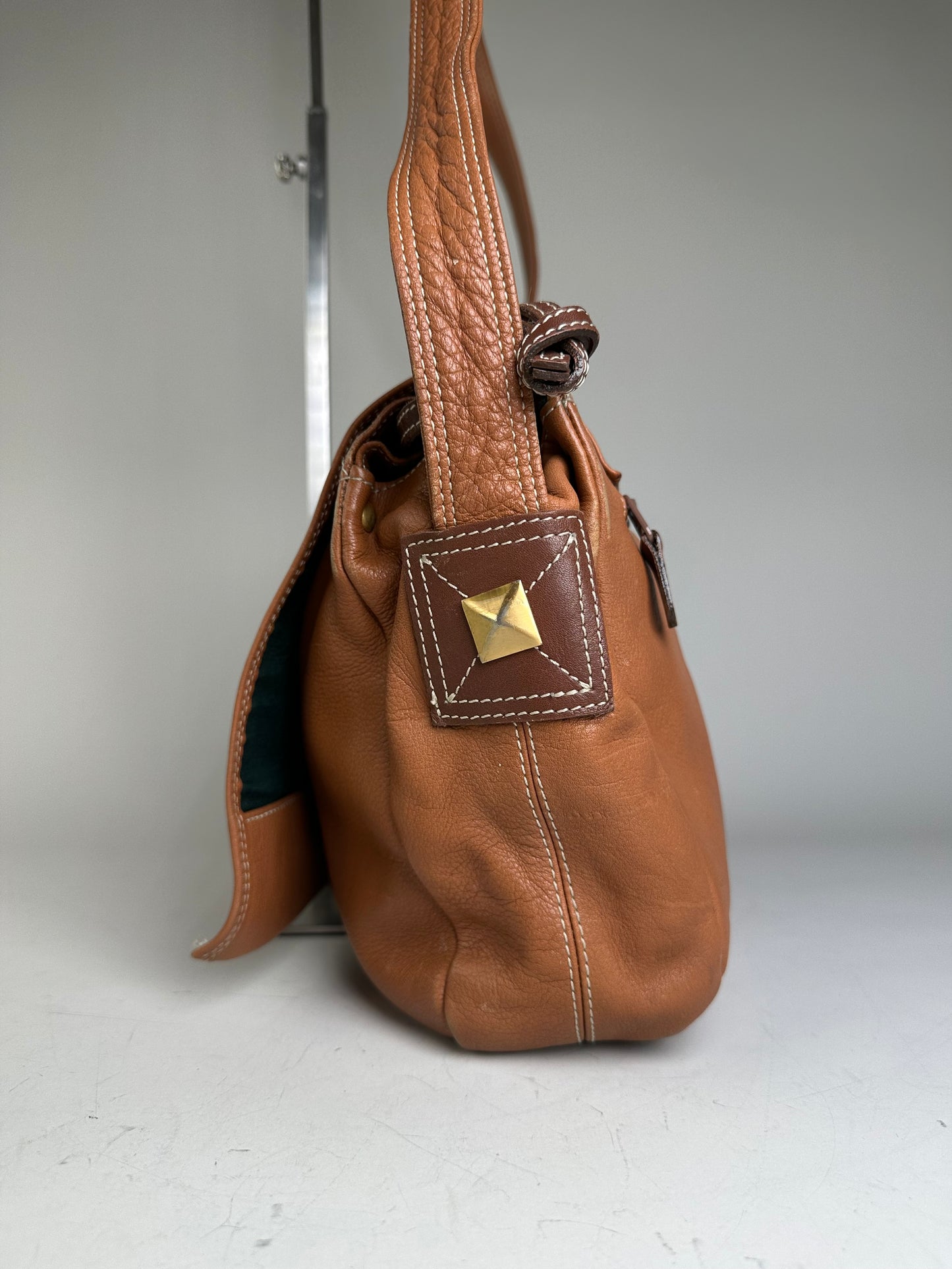 Vintage Givenchy Studded Leather Shoulder Bag Brown Gold