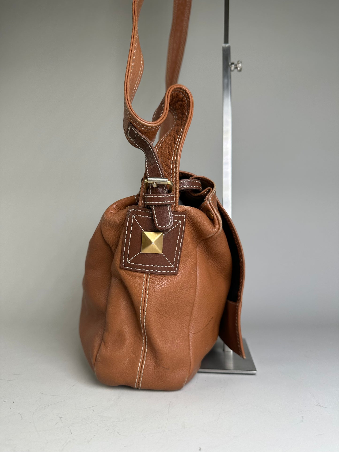 Vintage Givenchy Studded Leather Shoulder Bag Brown Gold