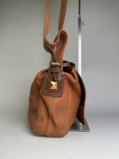 Vintage Givenchy Studded Leather Shoulder Bag Brown Gold