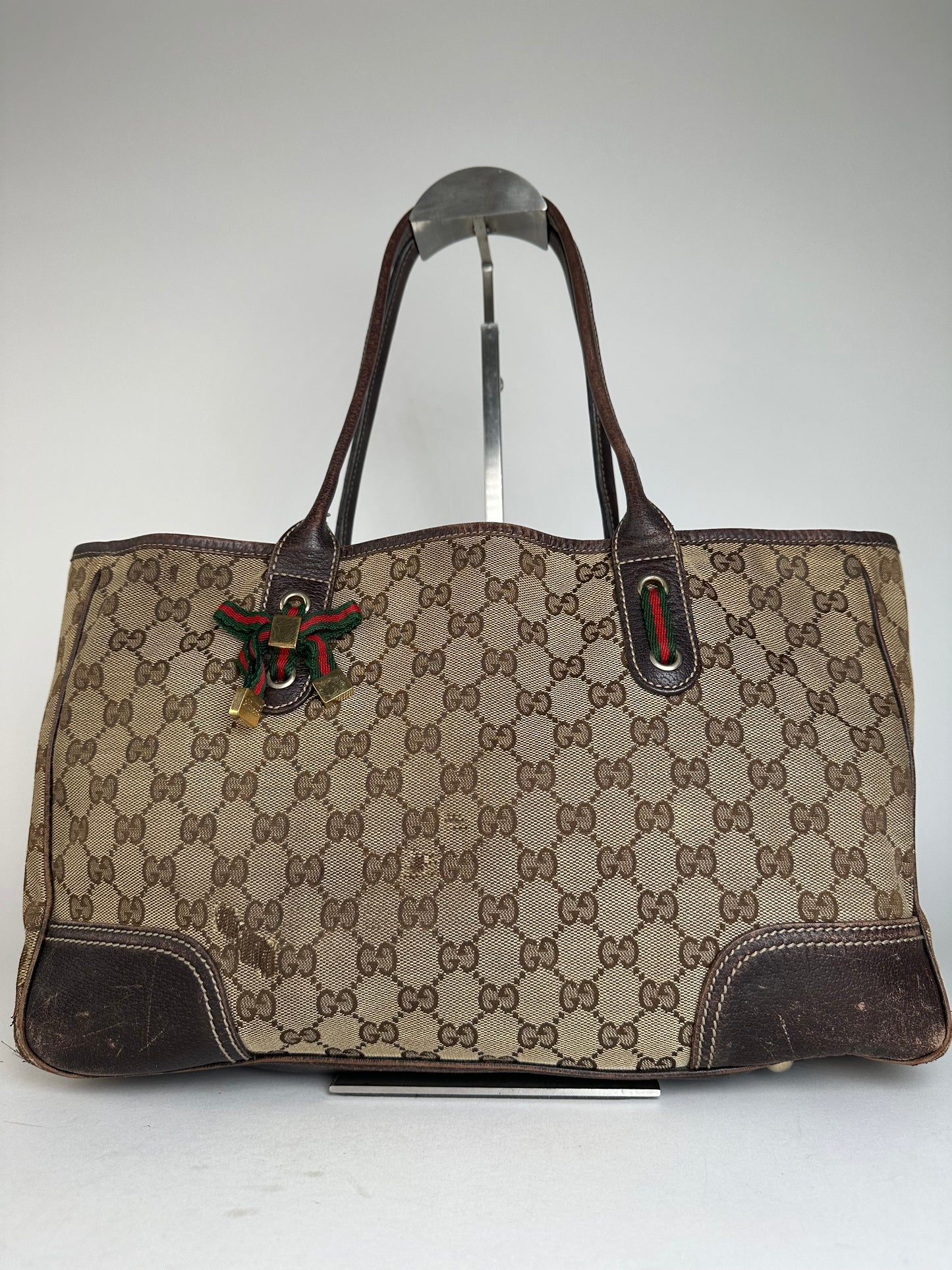 Vintage Gucci Monogram Handbag Beige Brown