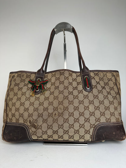 Vintage Gucci Monogram Handbag Beige Brown