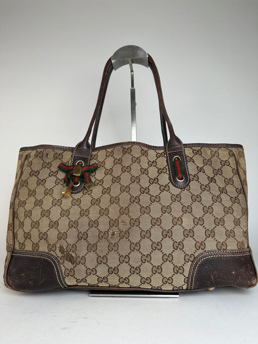 Vintage Gucci Monogram Handbag Beige Brown
