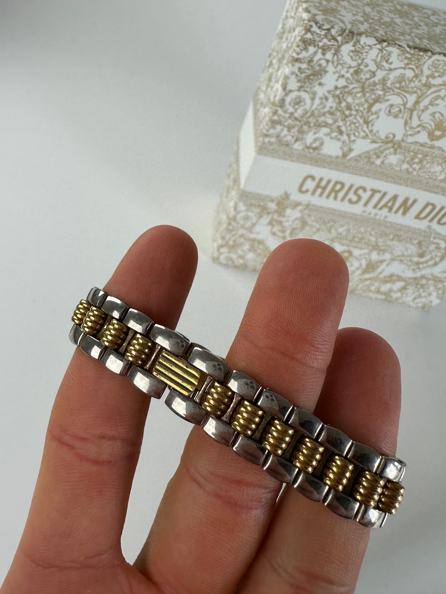 Vintage Dior Stainless Steel Bracelet Watch Y2K Silver Gold