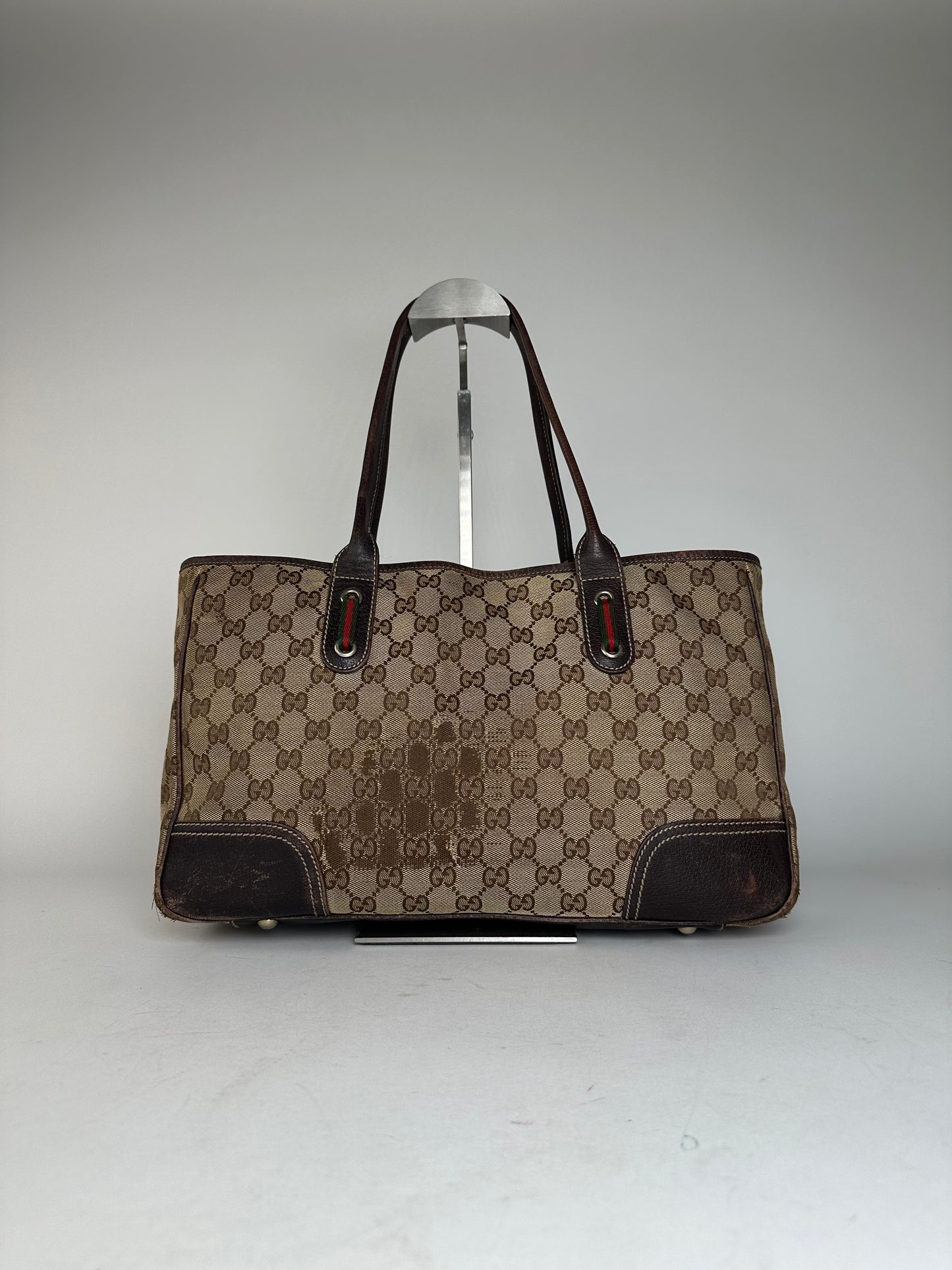 Vintage Gucci Monogram Handbag Beige Brown