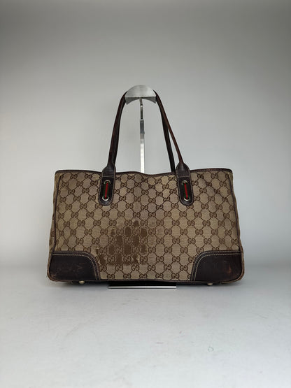 Vintage Gucci Monogram Handbag Beige Brown