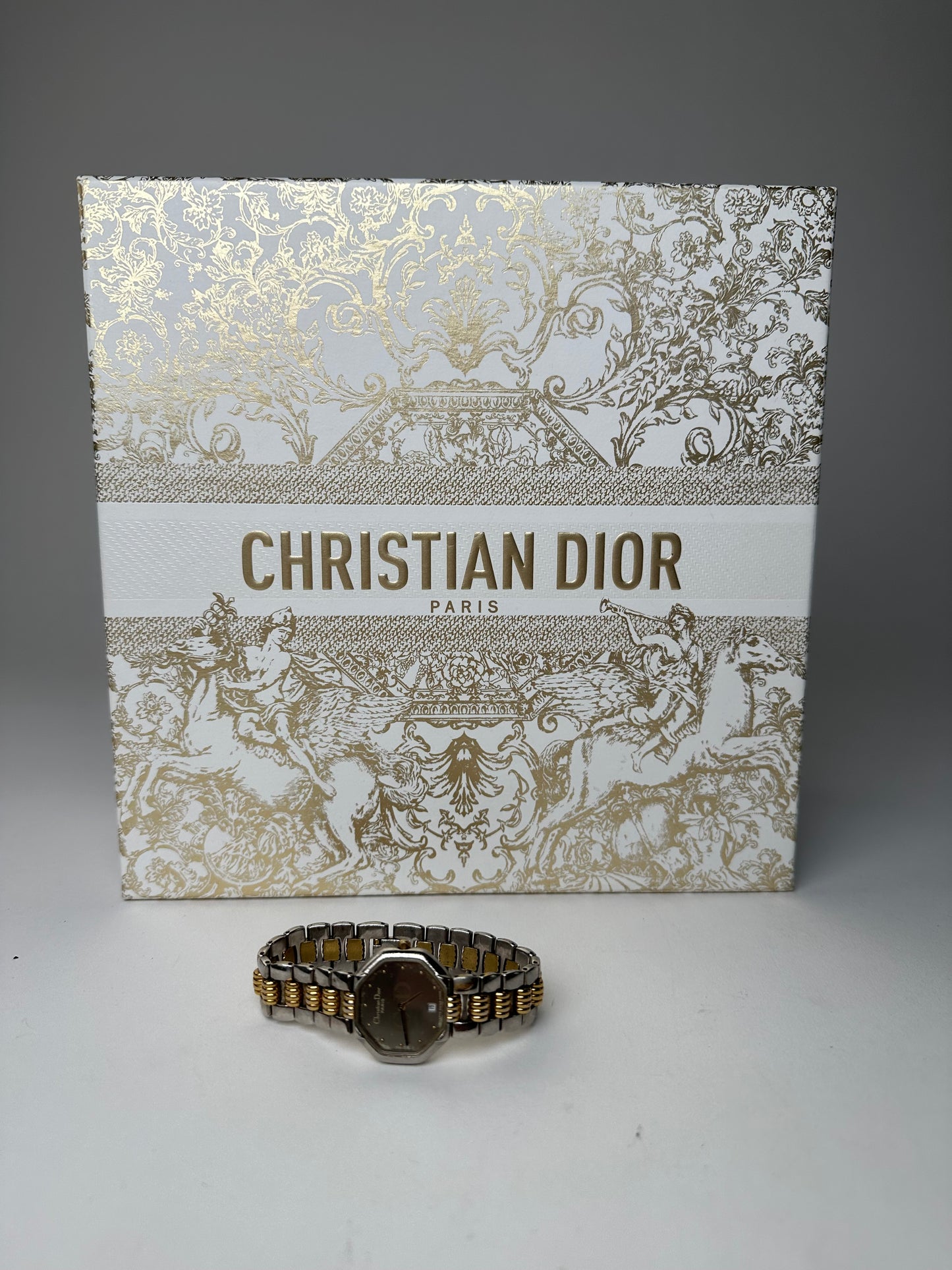 Vintage Dior Stainless Steel Bracelet Watch Y2K Silver Gold