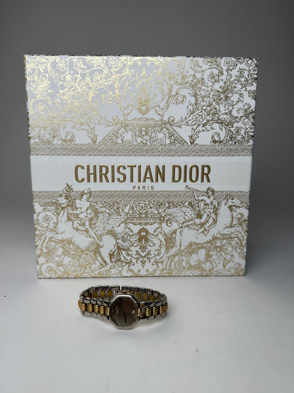 Vintage Dior Stainless Steel Bracelet Watch Y2K Silver Gold