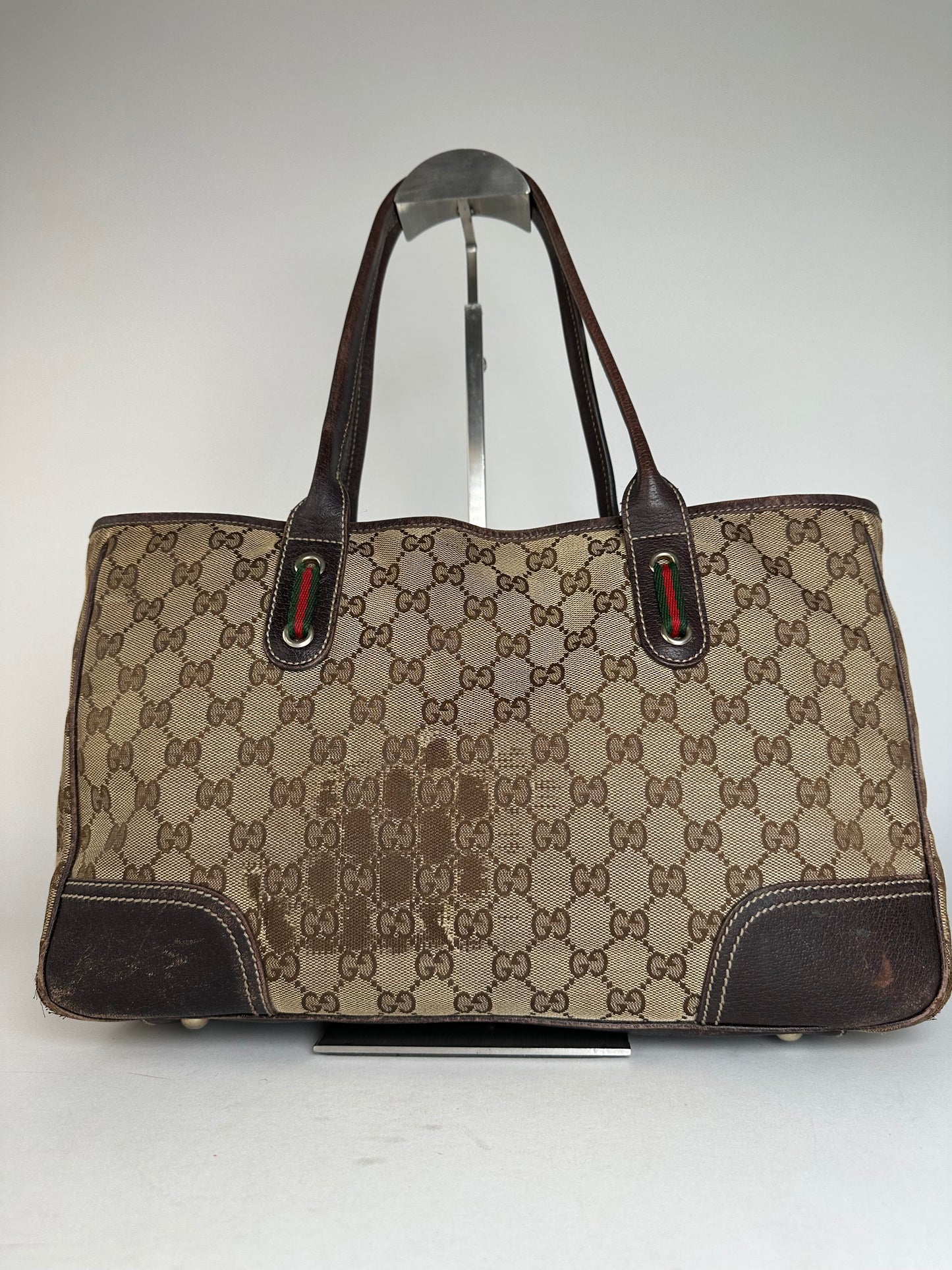 Vintage Gucci Monogram Handbag Beige Brown