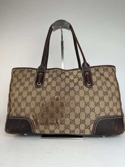 Vintage Gucci Monogram Handbag Beige Brown