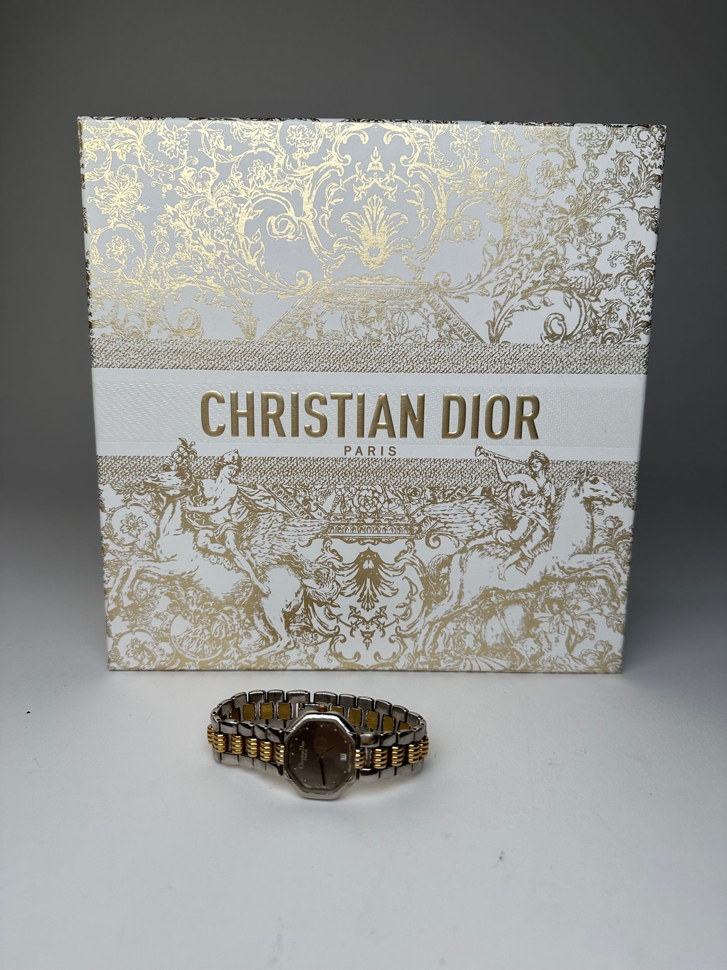 Vintage Dior Stainless Steel Bracelet Watch Y2K Silver Gold