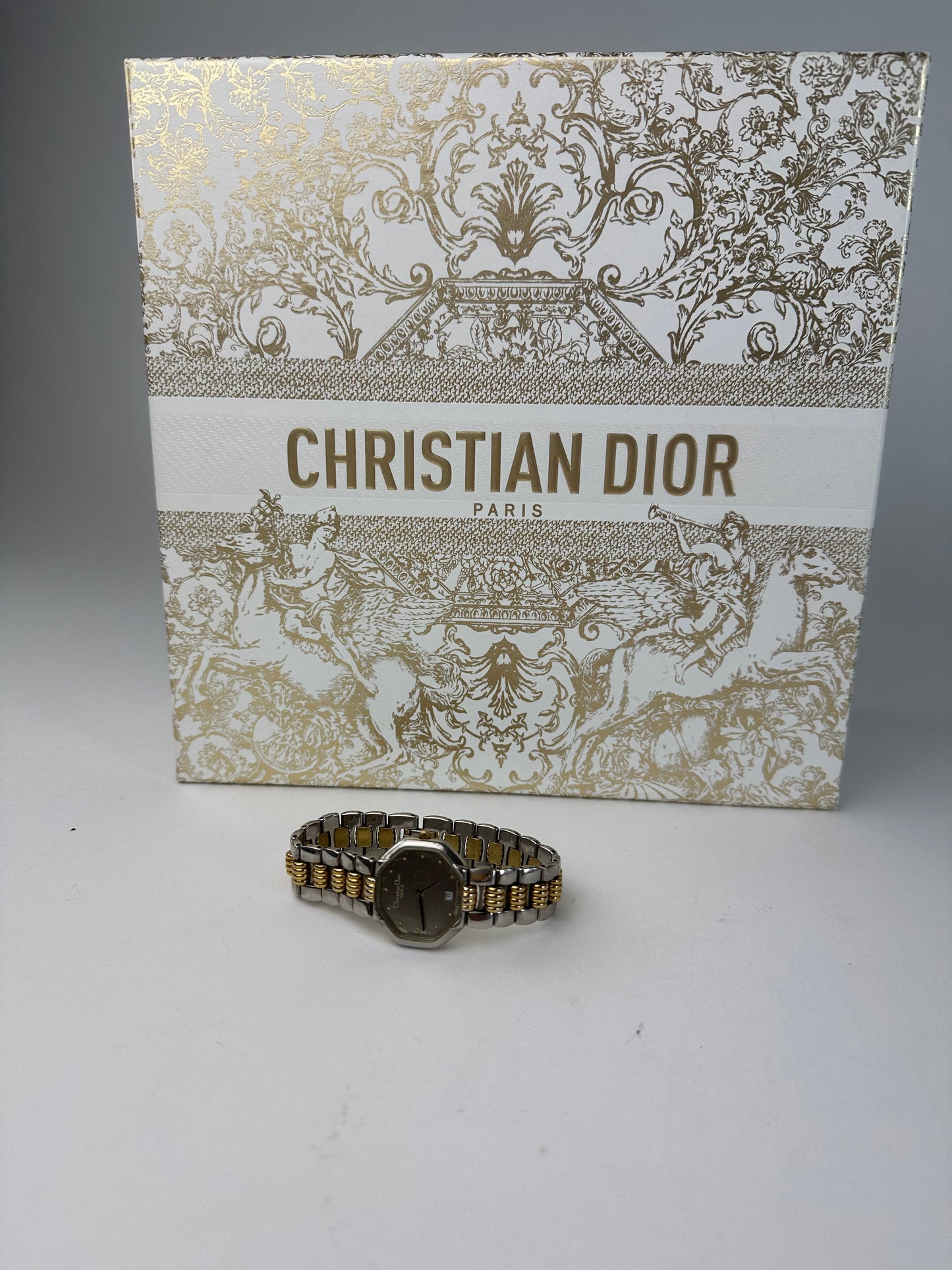 Vintage Dior Stainless Steel Bracelet Watch Y2K Silver Gold