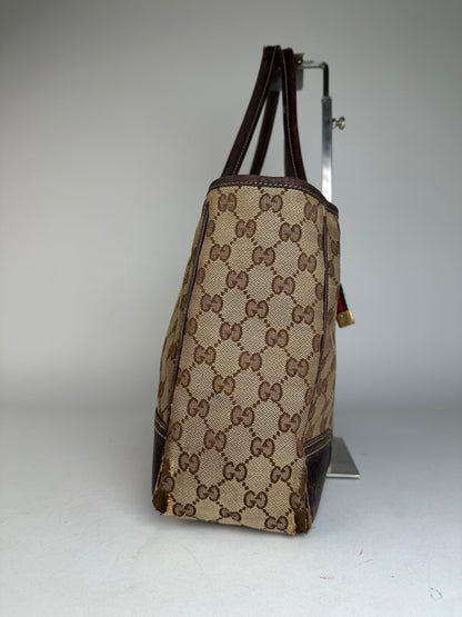 Vintage Gucci Monogram Handbag Beige Brown
