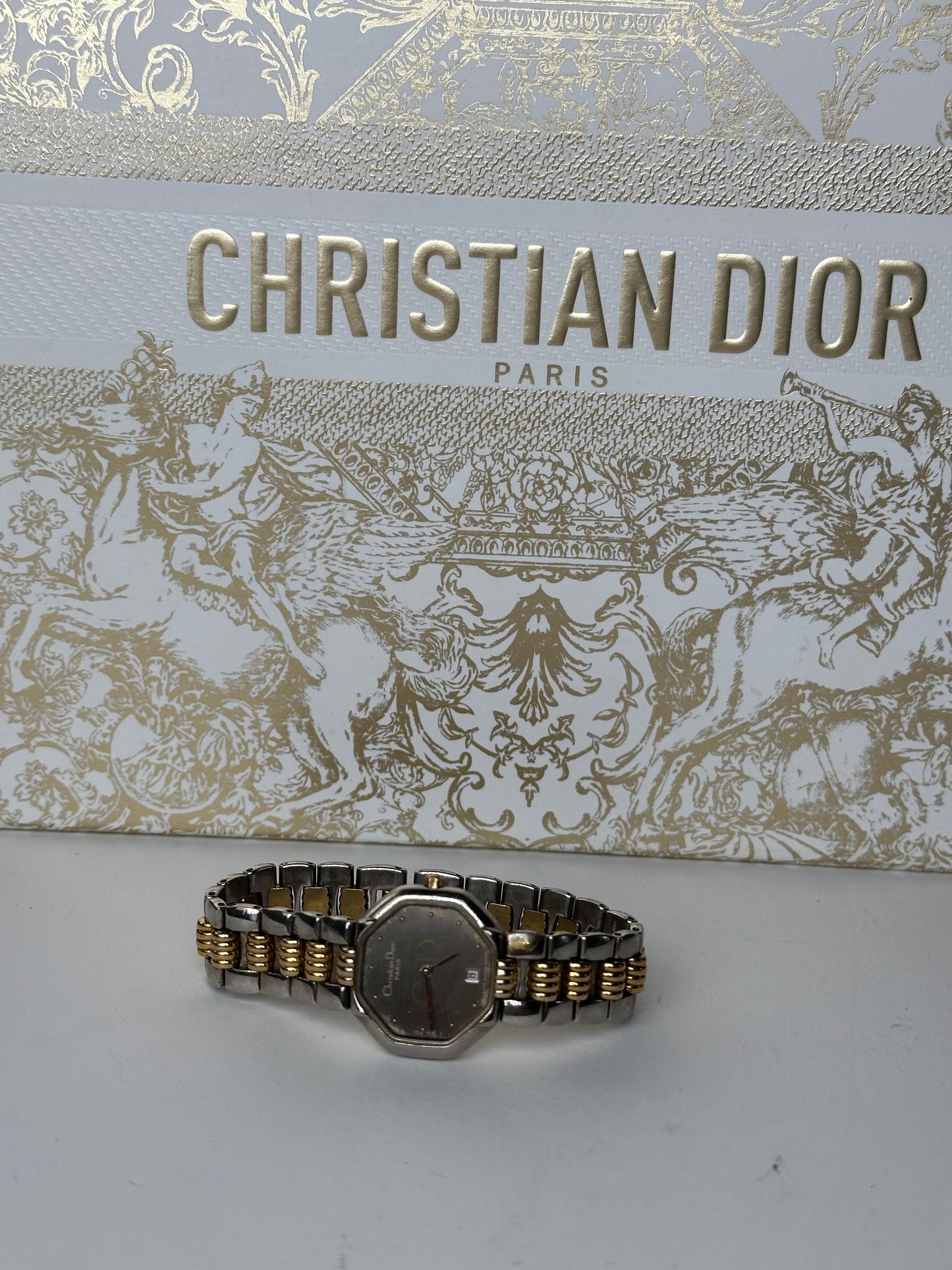 Vintage Dior Stainless Steel Bracelet Watch Y2K Silver Gold