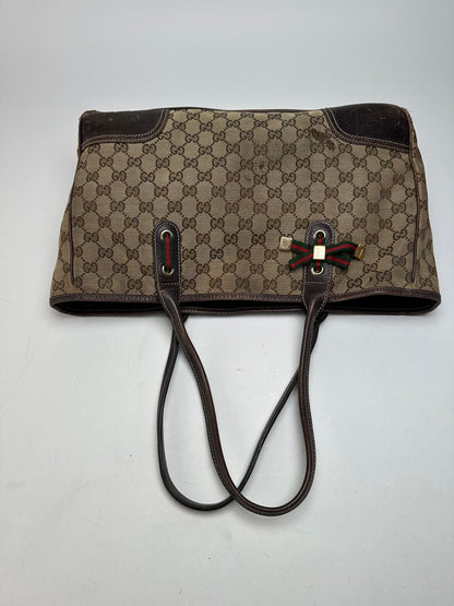Vintage Gucci Monogram Handbag Beige Brown