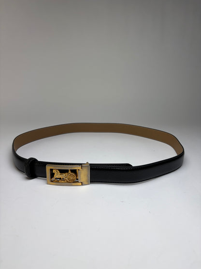 Vintage Celine Sulky Horse Carriage Buckle Belt Late 1970s Black Gold