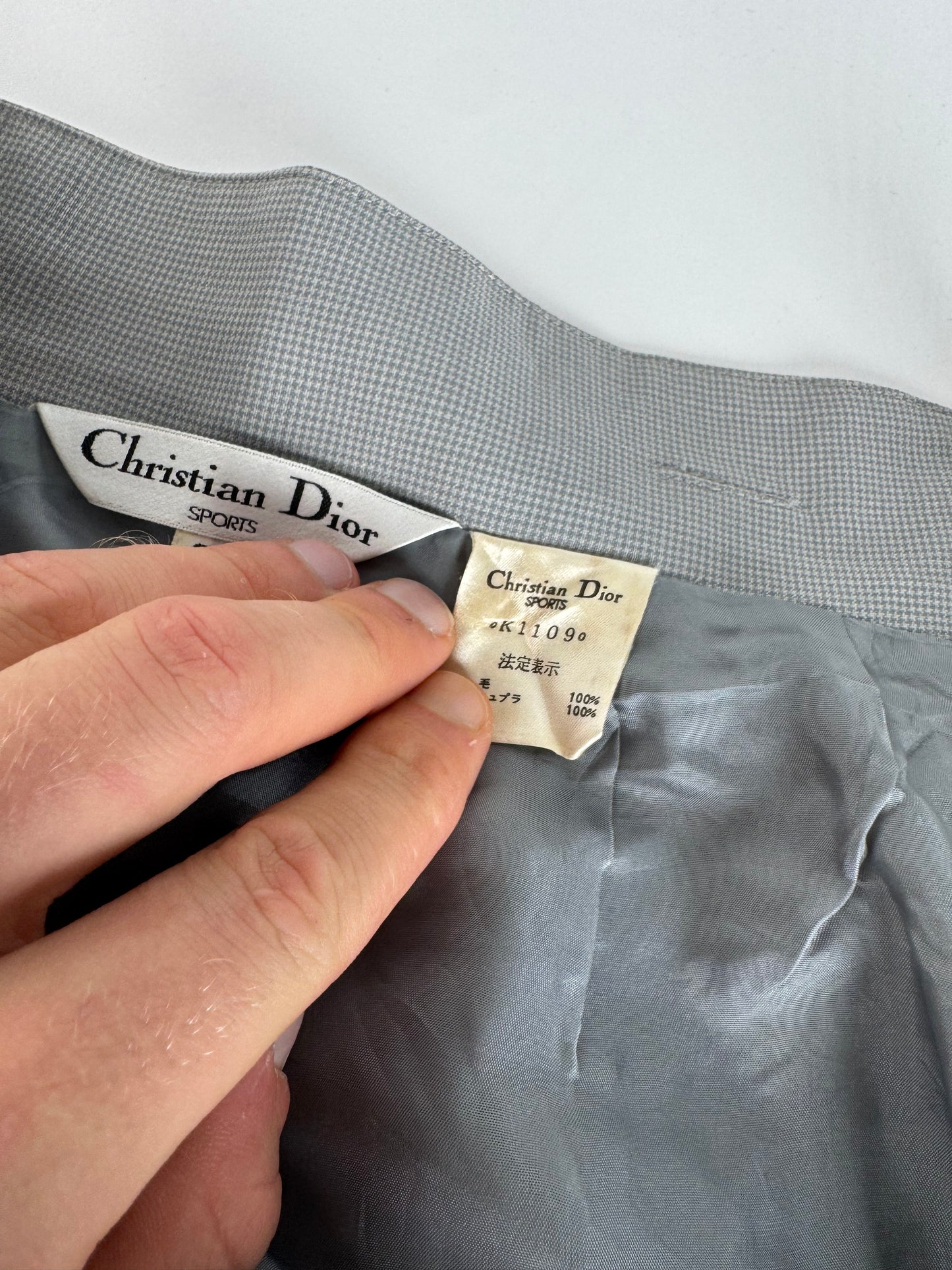 Vintage Dior Skirt Checked Grey White S