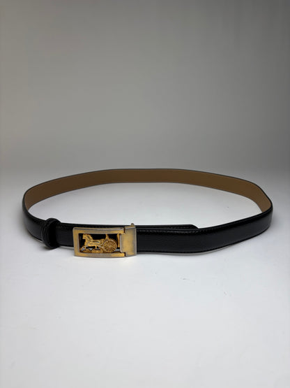 Vintage Celine Sulky Horse Carriage Buckle Belt Late 1970s Black Gold