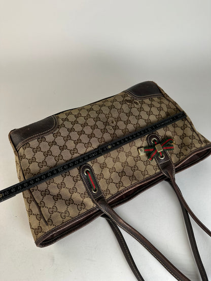 Vintage Gucci Monogram Handbag Beige Brown