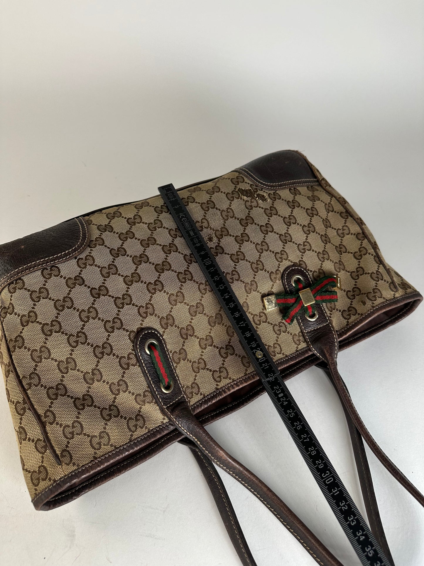Vintage Gucci Monogram Handbag Beige Brown