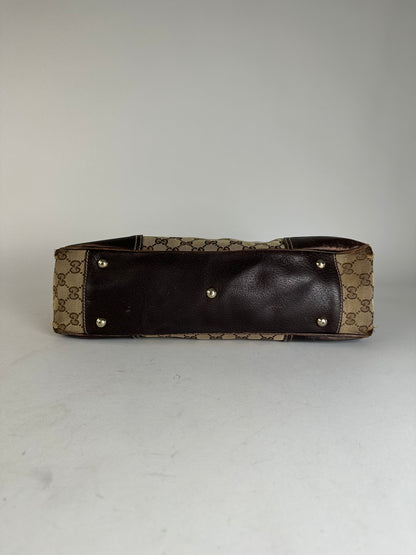 Vintage Gucci Monogram Handbag Beige Brown