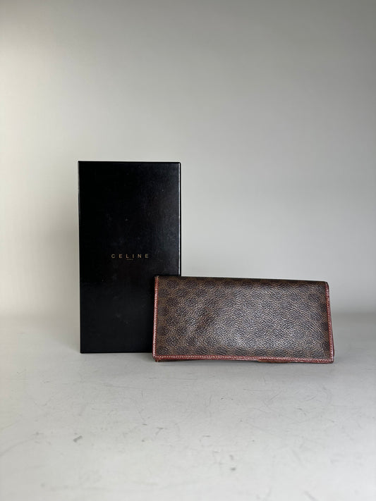 Vintage Celine Macadam Monogram Leather Zip Wallet Brown Tan
