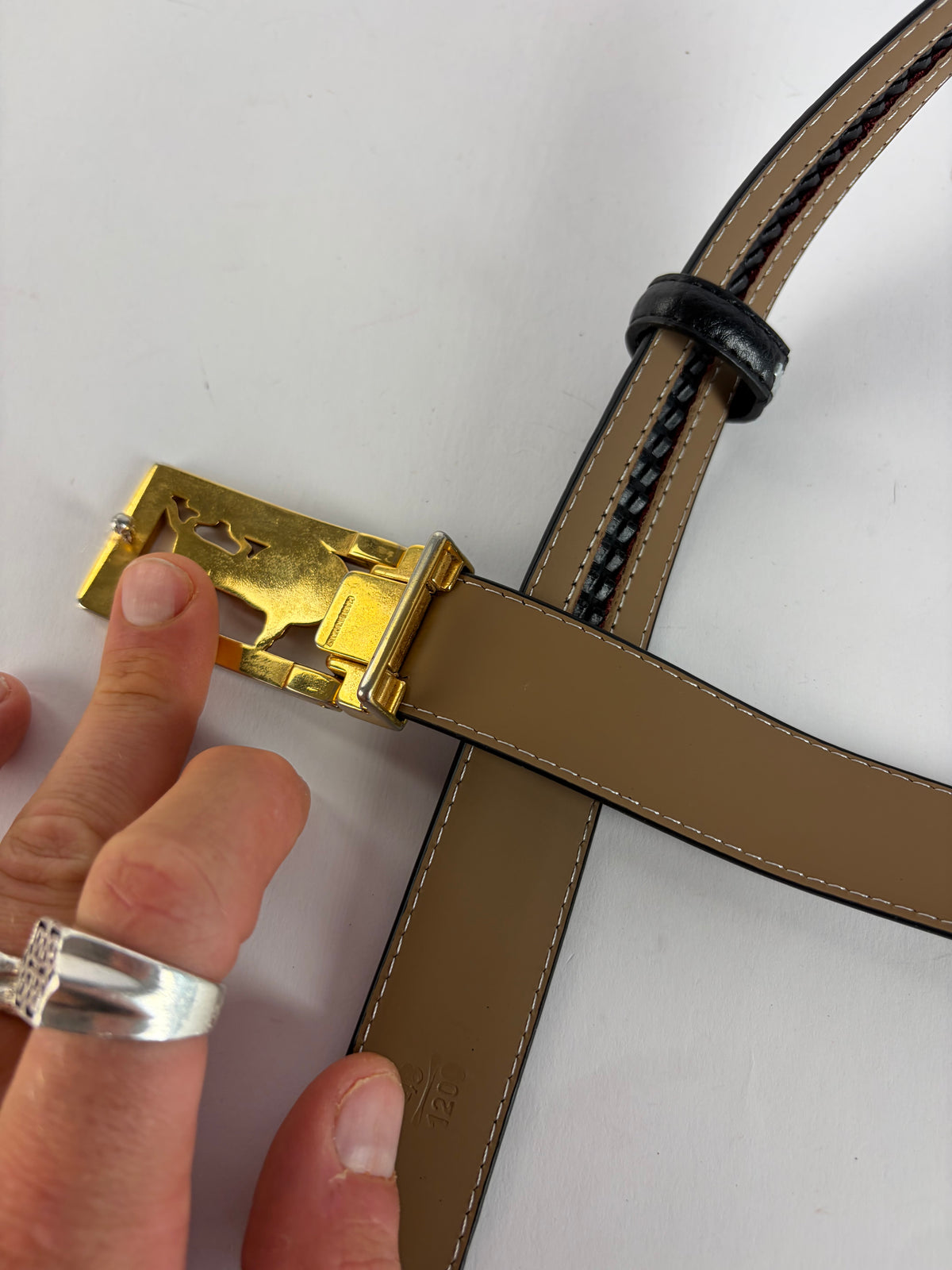 Vintage Celine Sulky Horse Carriage Buckle Belt Late 1970s Black Gold