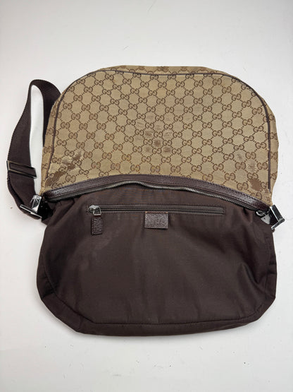 Vintage Gucci Monogram Canvas Croissant Crossbody 2Way Bag beige brown
