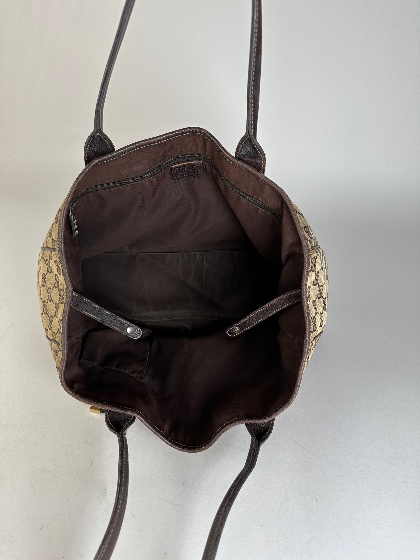 Vintage Gucci Monogram Handbag Beige Brown