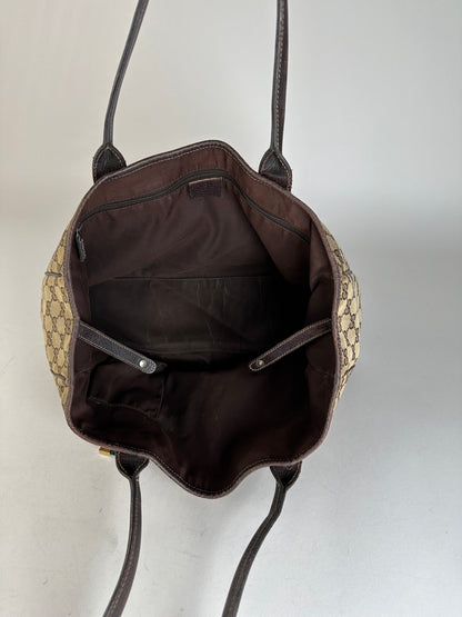 Vintage Gucci Monogram Handbag Beige Brown