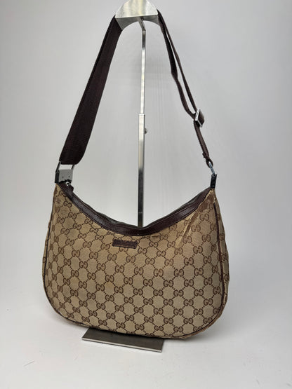 Vintage Gucci Monogram Canvas Croissant Crossbody 2Way Bag beige brown