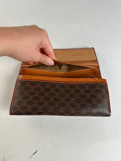Vintage Celine Macadam Monogram Leather Zip Wallet Brown Tan