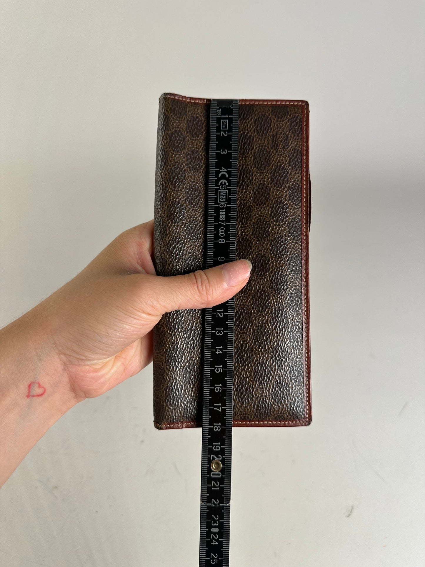 Vintage Celine Macadam Monogram Leather Zip Wallet Brown Tan