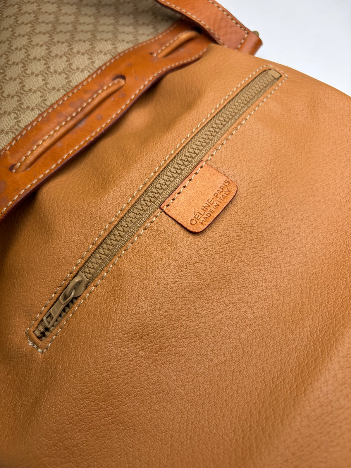 Vintage Celine Macadam Canvas Bucket Bag c. 1990 Beige Brown