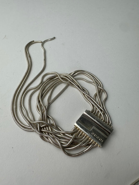 Vintage Gucci Logo Engraved Bracelet Silver Metal