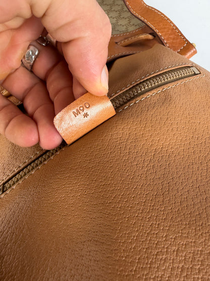 Vintage Celine Macadam Canvas Bucket Bag c. 1990 Beige Brown