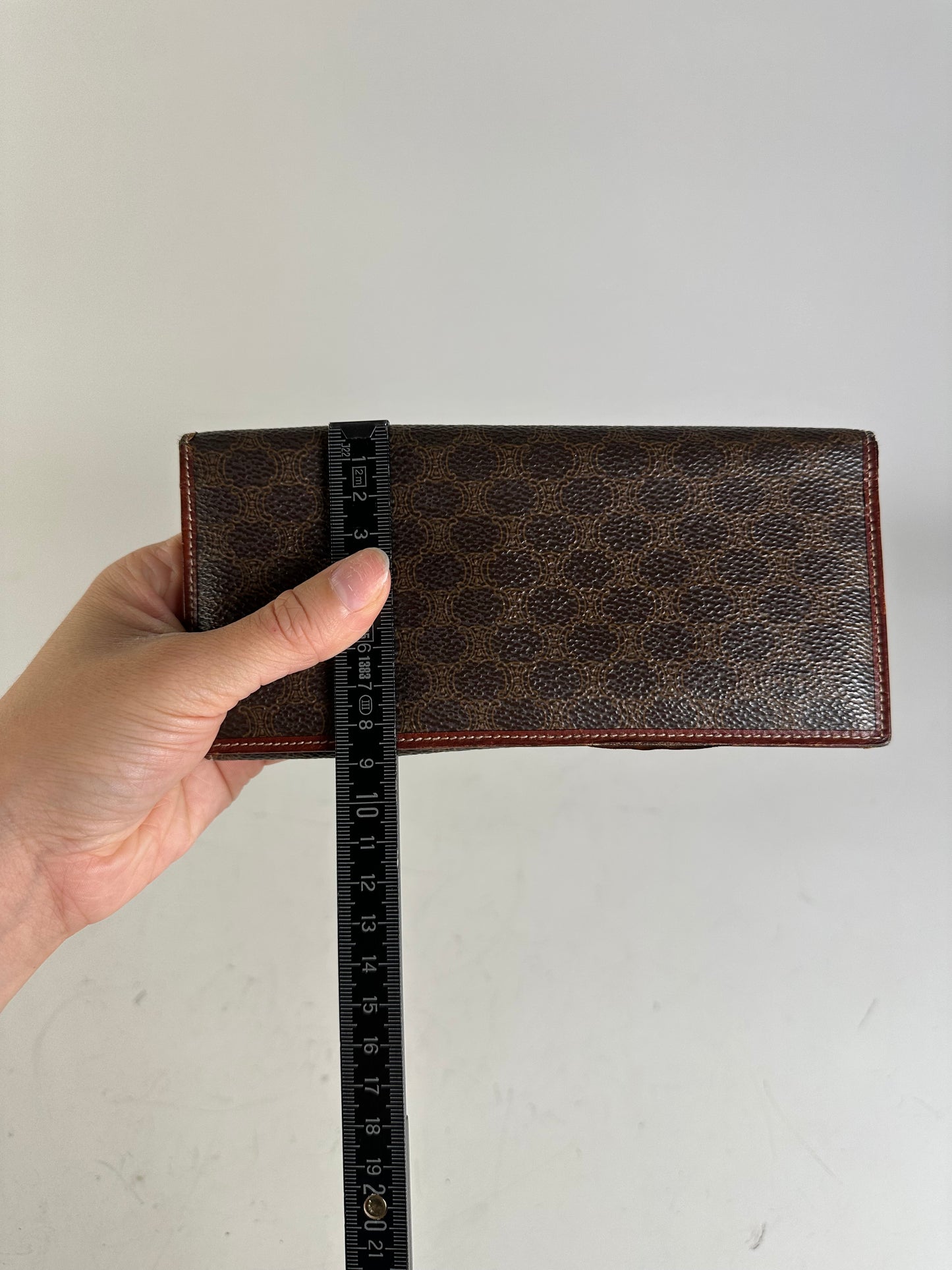 Vintage Celine Macadam Monogram Leather Zip Wallet Brown Tan