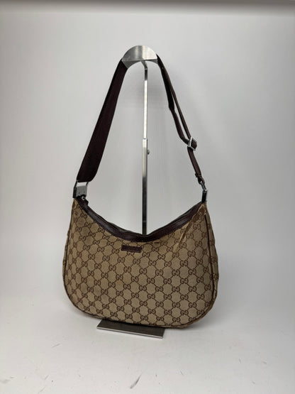 Vintage Gucci Monogram Canvas Croissant Crossbody 2Way Bag beige brown
