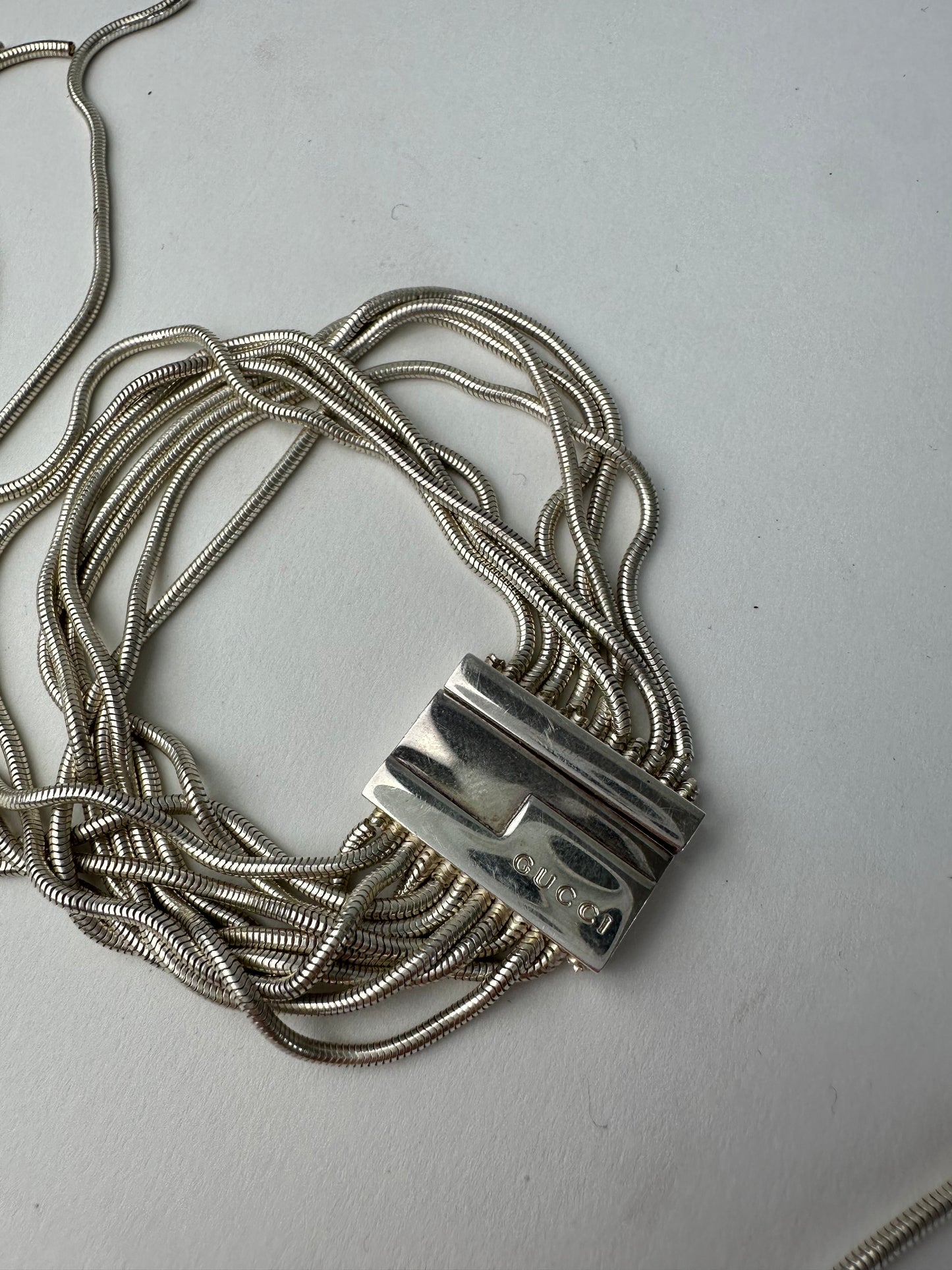Vintage Gucci Logo Engraved Bracelet Silver Metal