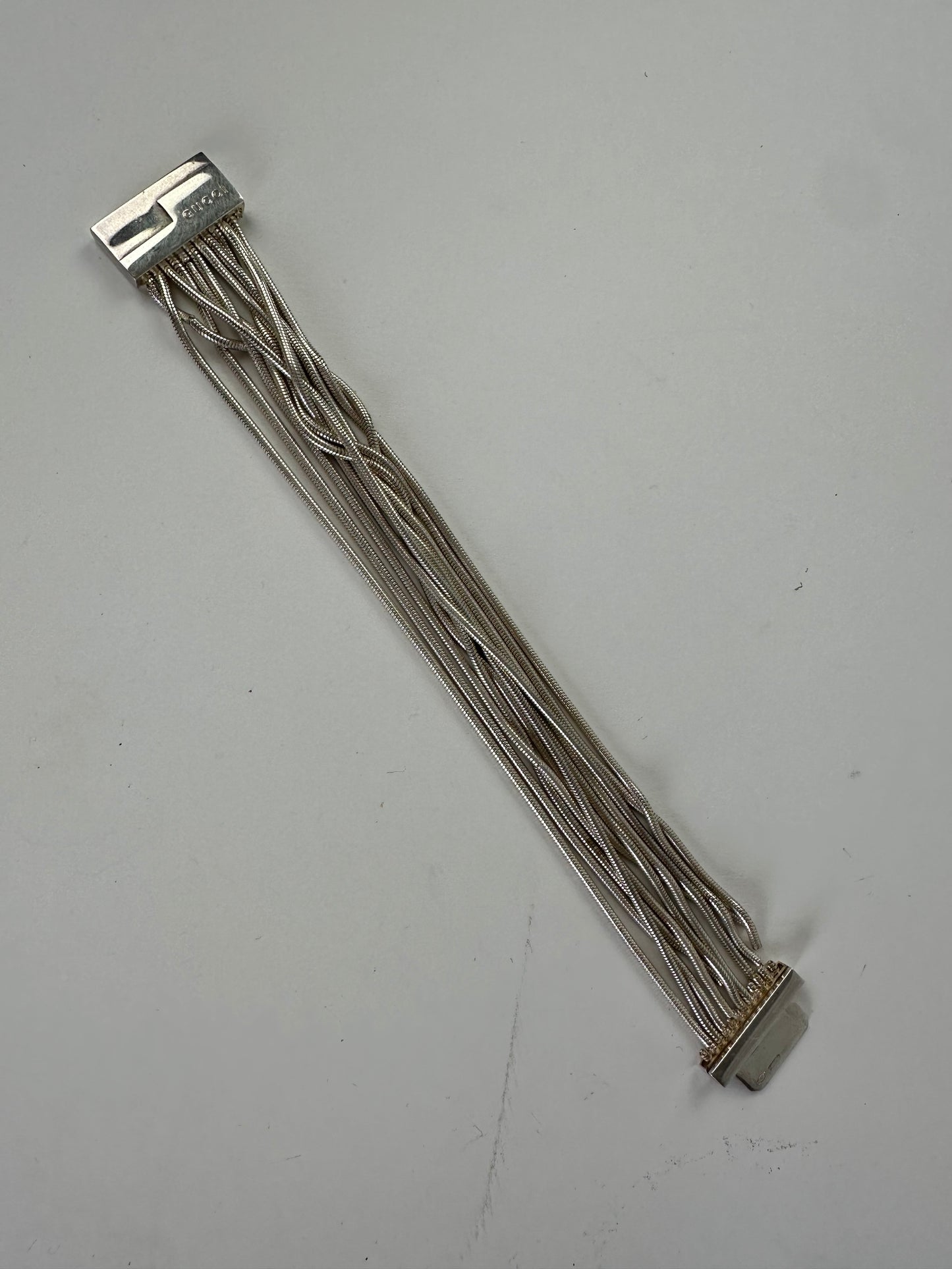 Vintage Gucci Logo Engraved Bracelet Silver Metal