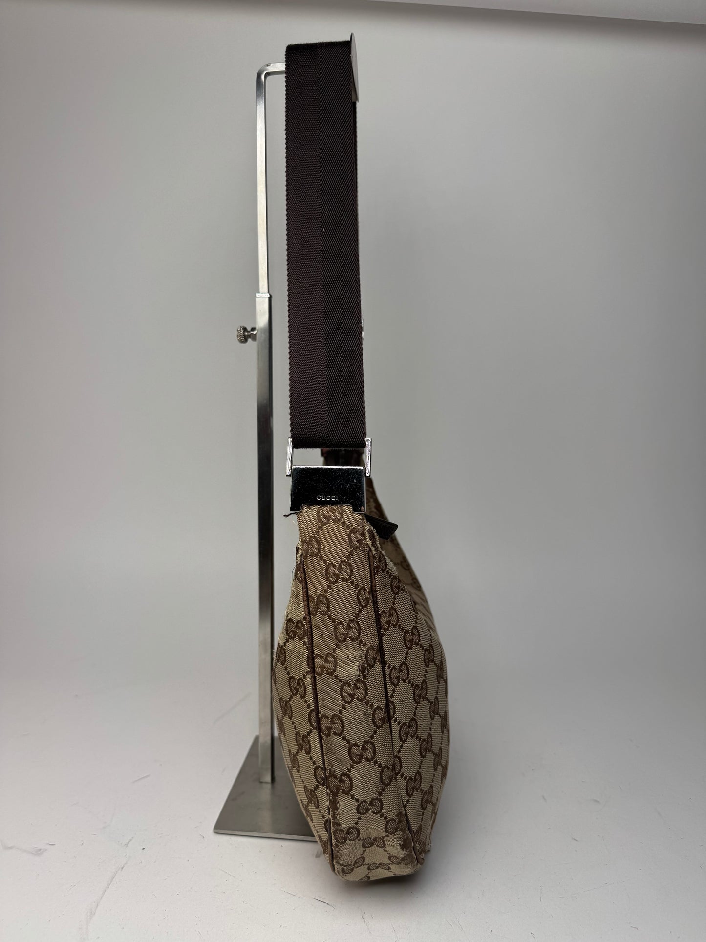 Vintage Gucci Monogram Canvas Croissant Crossbody 2Way Bag beige brown