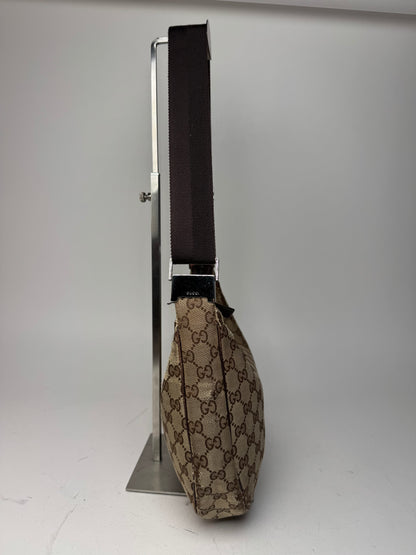 Vintage Gucci Monogram Canvas Croissant Crossbody 2Way Bag beige brown
