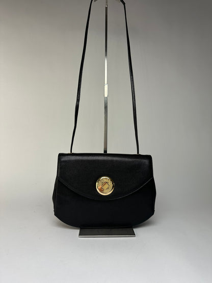 Vintage Givenchy Textured Leather Flap Crossbody Bag Late 1980s Black