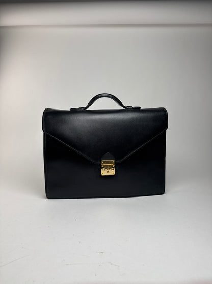 Serviette vintage en cuir noir Yves Saint Laurent
