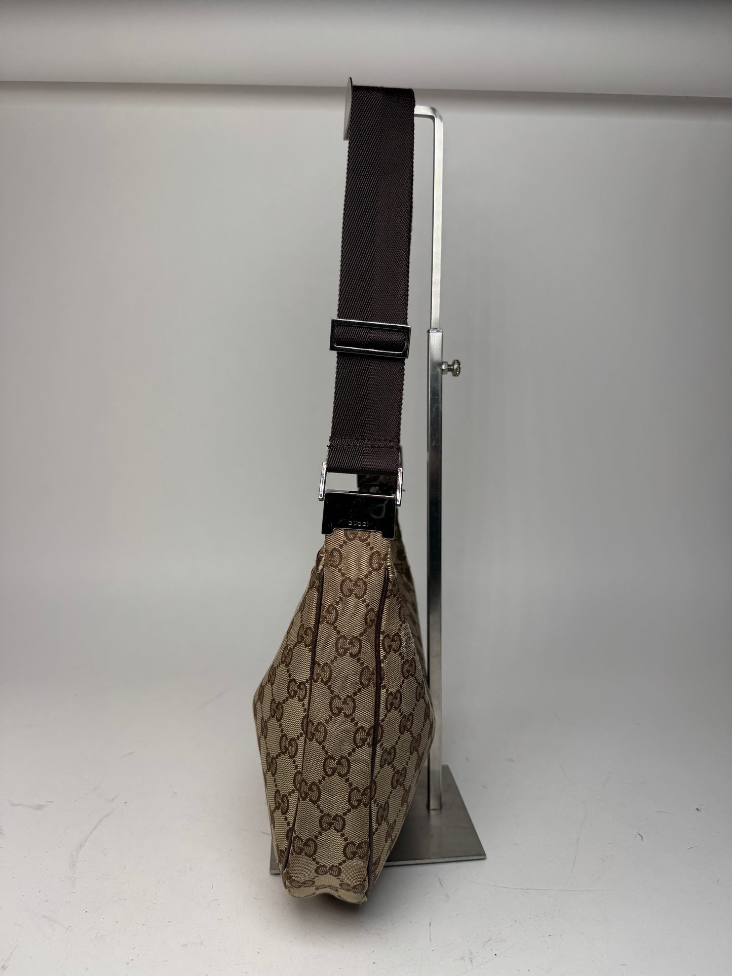 Vintage Gucci Monogram Canvas Croissant Crossbody 2Way Bag beige brown