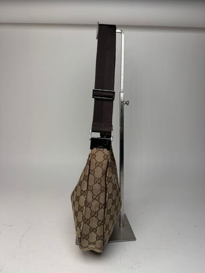Vintage Gucci Monogram Canvas Croissant Crossbody 2Way Bag beige brown