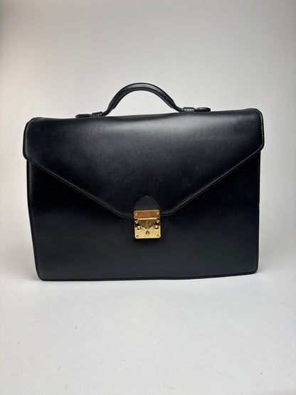 Serviette vintage en cuir noir Yves Saint Laurent