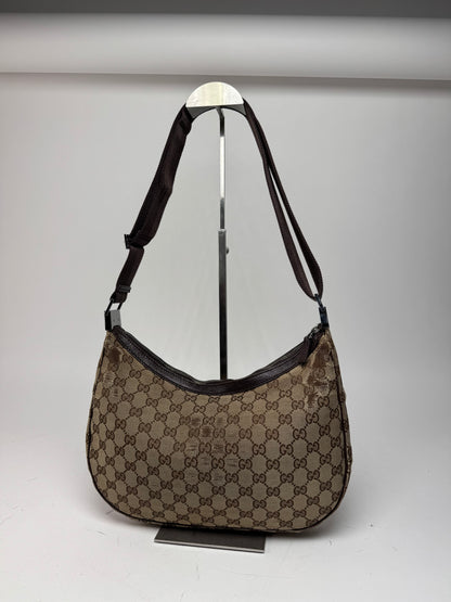 Vintage Gucci Monogram Canvas Croissant Crossbody 2Way Bag beige brown