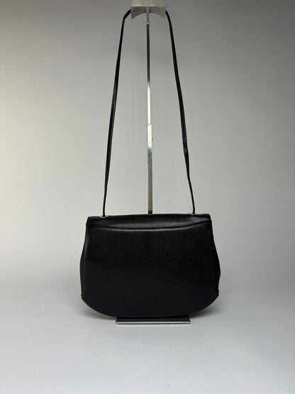 Vintage Givenchy Textured Leather Flap Crossbody Bag Late 1980s Black